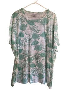 Hot Cotton Fish Top 2X Green Short Sleeve Coral Ocean Lagenlook Cotton NEW - Picture 1 of 6