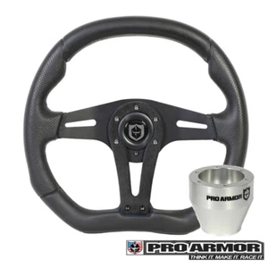Pro Armor Force Steering Wheel Black w/ Black Accent Can-Am Polaris + Silver Hub - Foto 1 di 1