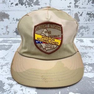 Vintage Desert Storm Hat Cap Snap Back USA Tan Military Army Camo Patch War 90s - Picture 1 of 11