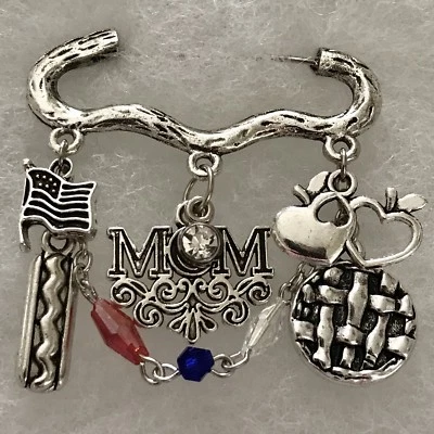 Брошь булавка любовь бейсбол мама яблочный пирог Америка ремесленник ручной работы США 1354 - Изображение 1 из 4