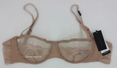 NWT Calvin Klein Blk Label QF6948 "Graphic" Soft Cup Balconette Lace Bra, Beige - Image 1 of 4