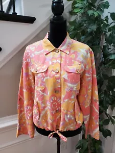 Ruby Rd. Women's Multicolor Floral Linen Long Sleeve Button Front Jacket Size 14 - Picture 1 of 11