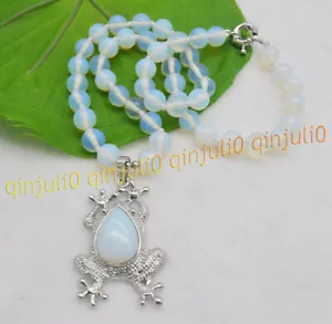Fashion 8/10mm White Opal Gems Round Beads Frog Pendant Necklaces 16-28'' AAA - Picture 1 of 5