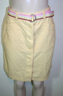 Christopher & Banks Preppy Yellow Linen Blend Wrinkle Free Skirt Striped Belt 6 - Image 1 of 3