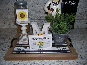 Sunflower Farm sign Tiered Tray Farmhouse style Summer Fall Kitchen decor - Picture 1 of 2