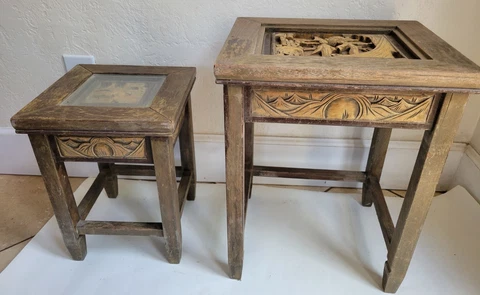 Antique Chinese Carved Nesting Tables, set of 2 Cover