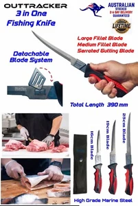 3 in 1 Knife Set Fishing Boning Scaling Knife & Sheath (3 Pcs) Detachable - Picture 1 of 13