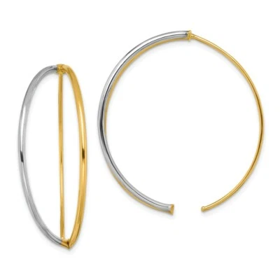 Italian 14k Two Tone Gold Polish 40mm Large Split Tube Threader Dangler Earrings - Image 1 of 3