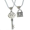 BF/GF Charm STAINLESS STEEL Necklace Set - Heart Key + Pad Lock Silver Plated