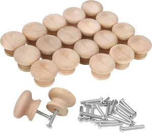 Belle Vous Round Unfinished Wood Knobs with Screws (20 Pack) Wooden Door Knob - Picture 1 of 7