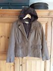 MORENA Brown Leather Utility Jacket with Zip Out Hooded Sweatshirt. Size 14/16 