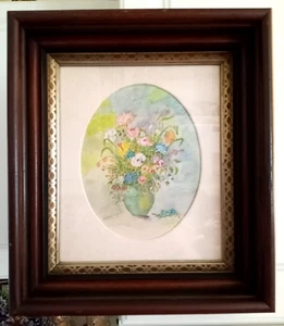 VTG Water Color Flowers ANTIQUE Wood Frame 16 x 14 FAST SHIP - Picture 1 of 16