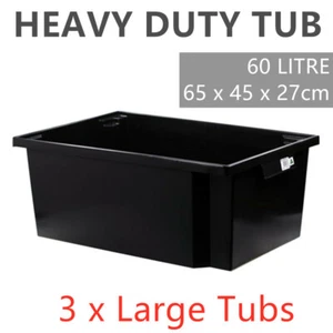 3 x Large Stackable Heavy Duty Plastic Storage Tub 60L Crate Container Bin Box - Picture 1 of 2