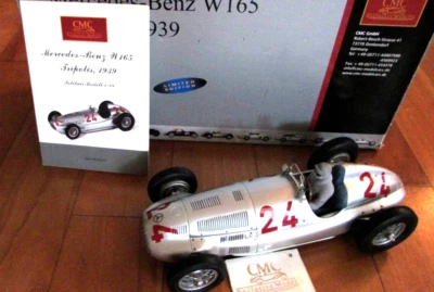 CMC 1/18 Mercedes-Benz W165 #24 race car Tripolis 1939 LE w driver M074  Box COA - Image 1 of 4