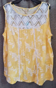 Island Shores Women's Yellow & White Crochet Detail Sleeveless Top Large NWT - Picture 1 of 6