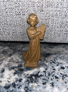 W. U. M. Helnzeller Girl Playing Harp Wood Carving Germany - Picture 1 of 4