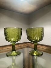 Vintage 1975 FTD Oak Leaf Avocado Green Glass Planter Vase Goblet- Set Of 2