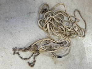 Antique Vintage Double Barn Pulley Block and Tackle Set With Original Rope - Picture 1 of 5