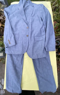 J Crew Ludlow Slim-Fit Suit In Cotton-Linen, Deep Water Blue - Slim 44L  34/34 - Image 1 of 4