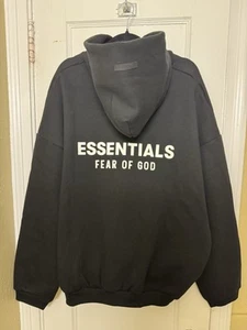 Essentials Hoodie Black and White Letters FW24 Size Large *AUTHENTIC* - Picture 1 of 8