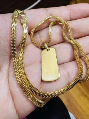 18K 750 Pure Fine Gold Rectangle Set Necklace 18” inch 17.4g 4mm - Image 1 of 4