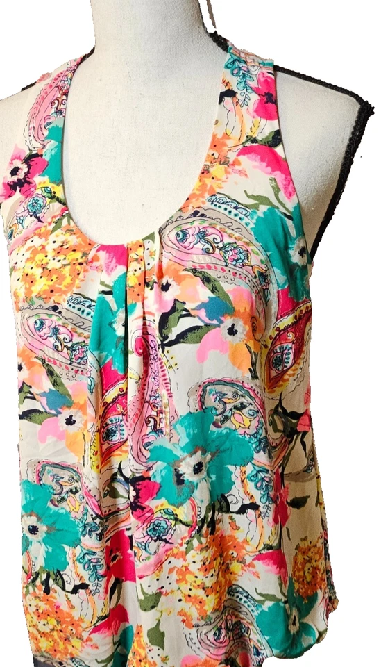 Camiseta sin mangas Anna Grace Loft tropical/paisley/floral espalda deportiva para mujer talla S Foto 1 de 4