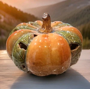 Luz de té de cerámica Lrg calabaza decoración del hogar acción de gracias otoño granja - Imagen 1 de 2