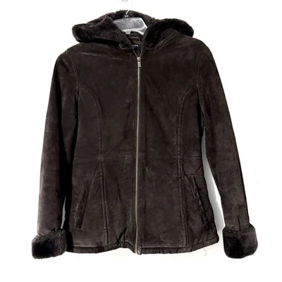 Sonoma Women's Suede Jacket Brown Plush Fleece Lined Hooded M - Image 1 of 4