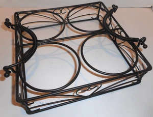 Black Metal Silverware Utensil Napkin Caddy Metal Coiled Handles Holder Square - Picture 1 of 9