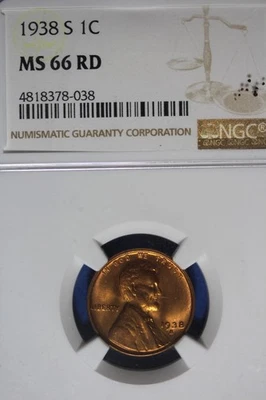 1938 S NGC M66RD LINCOLN WHEAT CENT #B50736 - Image 1 of 2