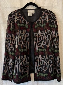 90s Vintage PAPELL BOUTIQUE EVENING Black Beaded Embroidered Evening Jacket S - Picture 1 of 8