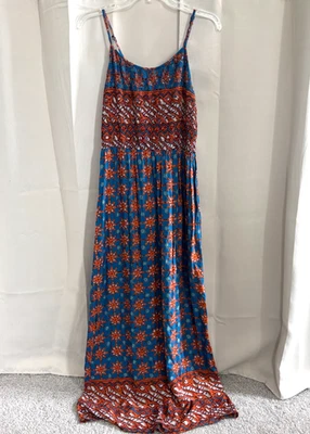 Angie Women Maxi Dress Large Floral Blue Smock Boho Coastal Cowgirl Boho 18424x - Image 1 of 4
