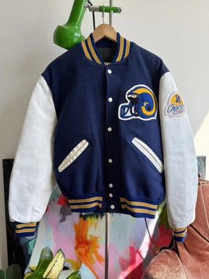 Chaqueta Universitaria Letterman Manga Cuero De Colección Años 90 DELONG Los Angeles Rams Talla 42 Foto 1 de 4