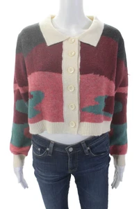 Lili Sidonio Womens Printed Collar Button Front Sweater Top Multicolor Size S - Picture 1 of 7