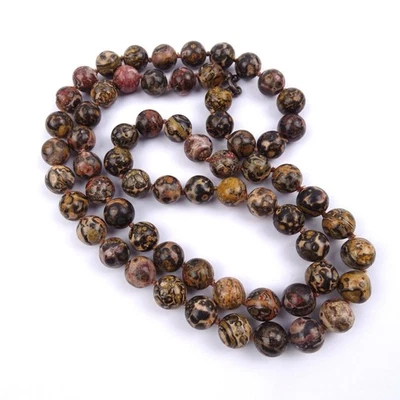 Leoparden Jaspis Edelstein Kette Collier L 72 cm Vintage Handarbeit Heilstein - Bild 1 von 4