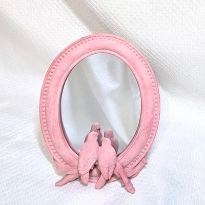 Love Birds Mirror Pink Resin Wall Table Vanity Dresser Accent Cottage Bohemian  - Image 1 of 4