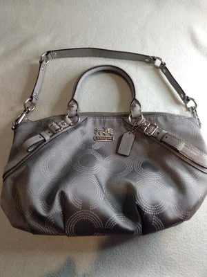 Coach Madison Sophia Dotted Op Art Satchel Leather Trim Purse Handbag Gray 15935 - Image 1 of 4