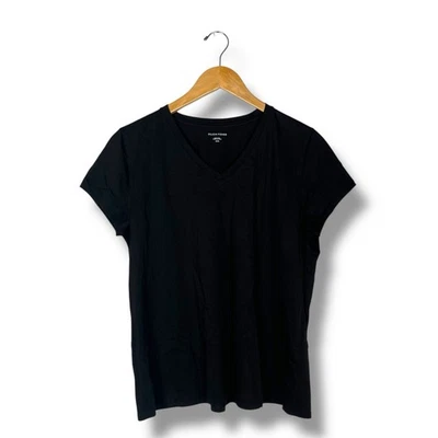 Camiseta EILEEN FISHER Algodón Orgánico Negra MEDIANA Cuello en V Silenciosa Lujo Foto 1 de 4