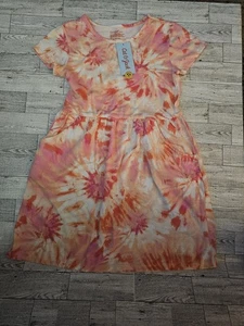 Cat & Jack Girls Size M Short Sleeve Dress Pockets Tie Dye Coral - Picture 1 of 3