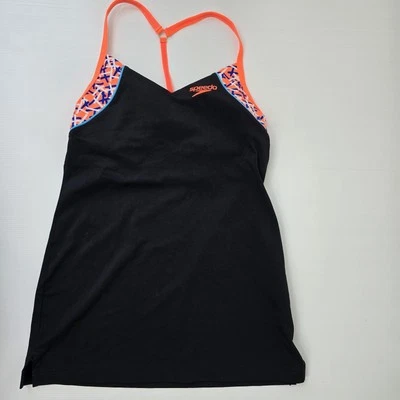 SPEEDO Endurance Tankini Swim Top 1 Piece Race Back Shelf Bra Black Pink Sz 10 - Image 1 of 4