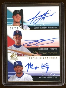 2008 SP AUTHENTIC MATT KEMP-J HERMIDA-CARLOS GOMEZ TRIPLE AUTO 26/50 ONCARD AUTO - Picture 1 of 1
