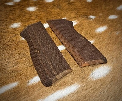 American Walnut Browning Hi-Power Deluxe Checkered Grips – Brand New Take-Offs - Image 1 of 4