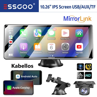 10.26'' Farb Tragbar Monitor KFZ Funk Kabellos Apple Carplay Mit Rückfahrkamera - Bild 1 von 4