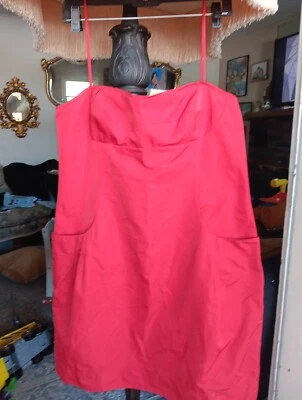 Lida Baday (875.00) Size 14 Woman's Red Silk Pocketed Shift Cocktail Slip Dress - Image 1 of 4
