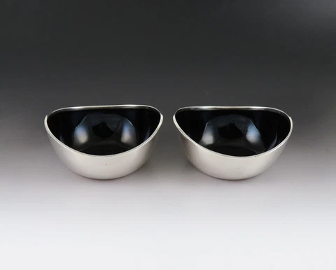 Modernist CC Hermann Modernist Danish Sterling Silver Enamel Dishes Salt Cellars Cover