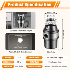 Dispensador de residuos de alimentos para fregadero de cocina para el hogar con interruptor de aire eliminación de residuos de alimentos Reino Unido - Imagen 1 de 24