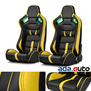 [Noen Racer Series]Black+Yellow Univeral Reclinable PVC Racing Seats Pair - Picture 1 of 10