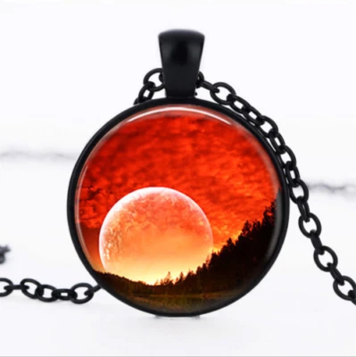 MOON SUN SKY SUNSET UNIVERSE TREE black pendant 20" necklace men female FREE box - Image 1 of 4