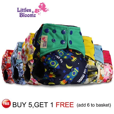 LITTLES&BLOOMZ Baby Reusable Washable Pocket Cloth Nappy Adjustable Cover Wrap Bamboo Charcoal