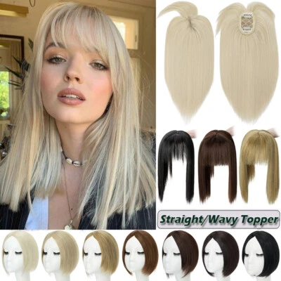 100% Real as Human Remy Hair Topper Toupee Clip in Hairpiece Natural Top Bangs - Image 1 of 4